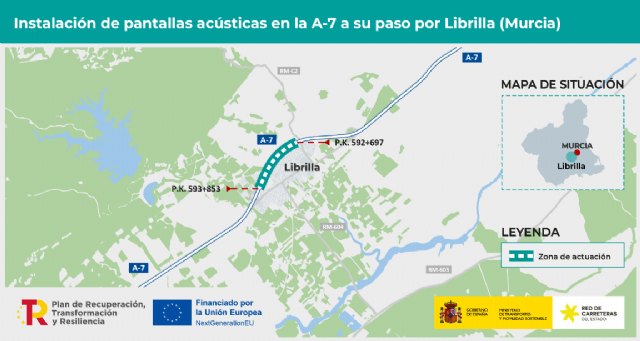 Transportes adjudica por 2 millones de euros las obras para mitigar el ruido de la A-7 a su paso por Librilla, en Murcia Transportes adjudica por 2 millones de euros las obras para mitigar el ruido de la A-7 a su paso por Librilla, en Murcia