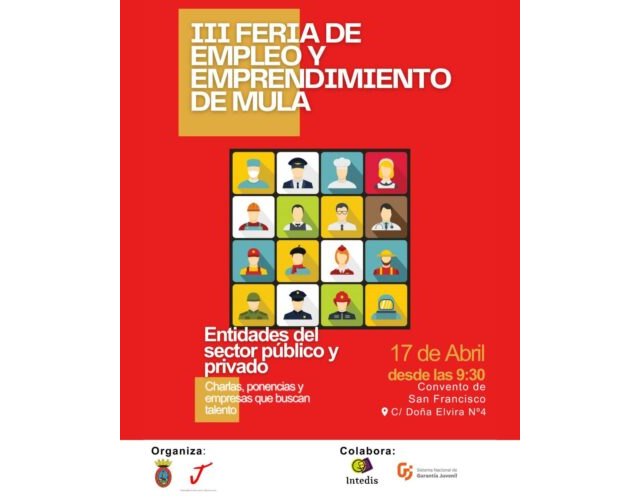 Mula celebra su III Feria de Empleo y Emprendimiento el próximo viernes 17 de abril Mula celebra su III Feria de Empleo y Emprendimiento el próximo viernes 17 de abril