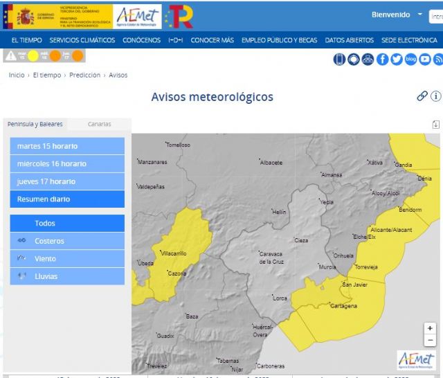 Meteorología actualiza aviso de fenómeno adverso nivel amarillo por