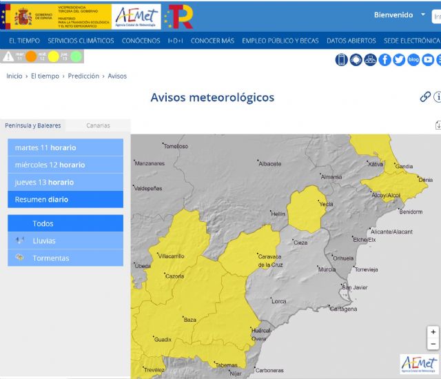 Meteorología ha emitido aviso de fenómenos adversos nivel amarillo por