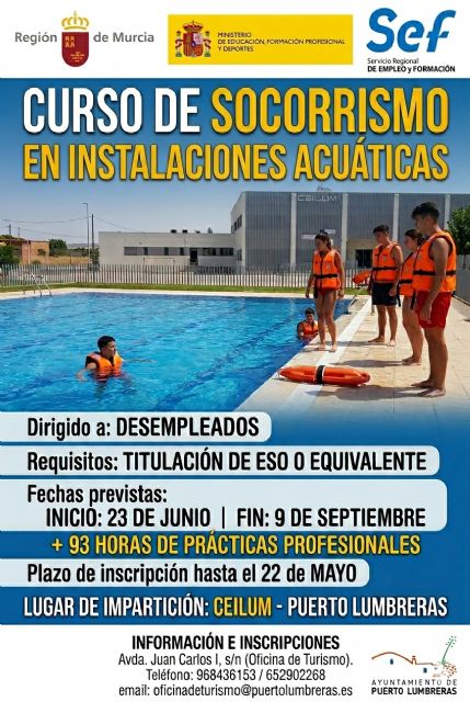 El Ayuntamiento de Puerto Lumbreras y el SEF colaboran en la impartición del Curso de Socorrismo en Instalaciones Acuáticas El Ayuntamiento de Puerto Lumbreras y el SEF colaboran en la impartición del Curso de Socorrismo en Instalaciones Acuáticas