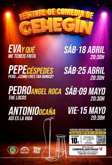Cehegín presenta una nueva edición del Festival de Comedia con cuatro grandes citas de humor en el Centro Cultural “Adolfo Suárez” Cehegín presenta una nueva edición del Festival de Comedia con cuatro grandes citas de humor en el Centro Cultural “Adolfo Suárez”
