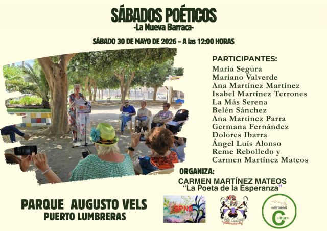 El Parque Augusto Vels acogerá una nueva edición de 'Sábados Poéticos' este sábado, 30 de mayo El Parque Augusto Vels acogerá una nueva edición de 'Sábados Poéticos' este sábado, 30 de mayo