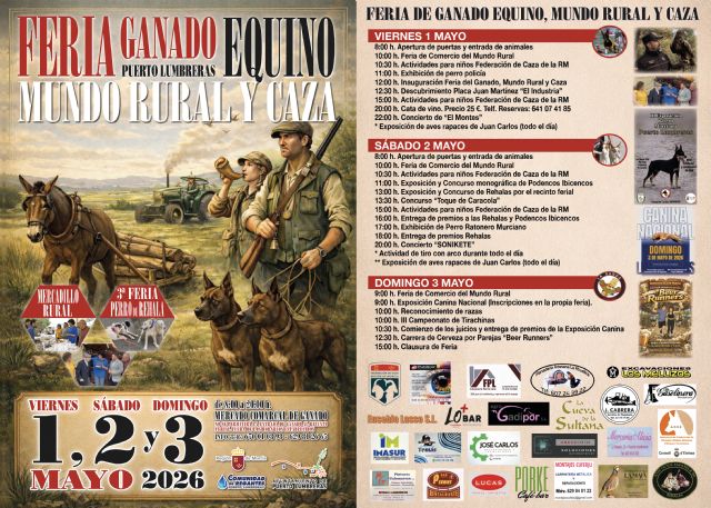 Una treintena de actividades conforman el programa de la Feria de Ganado Equino, Mundo Rural y Caza 2026 de Puerto Lumbreras Una treintena de actividades conforman el programa de la Feria de Ganado Equino, Mundo Rural y Caza 2026 de Puerto Lumbreras