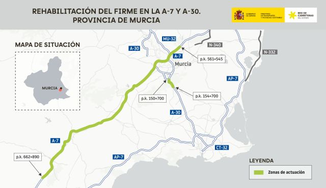 Transportes licita por 8,7 millones de euros la rehabilitación de firme en 105 kilómetros de la A-7 y A-30 Transportes licita por 8,7 millones de euros la rehabilitación de firme en 105 kilómetros de la A-7 y A-30