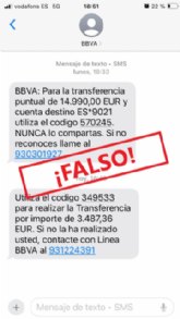 NUEVA ALERTA: BBVA no te manda un mensaje paraque autorices una transferencia de 14.990 euros, es falso NUEVA ALERTA: BBVA no te manda un mensaje paraque autorices una transferencia de 14.990 euros, es falso