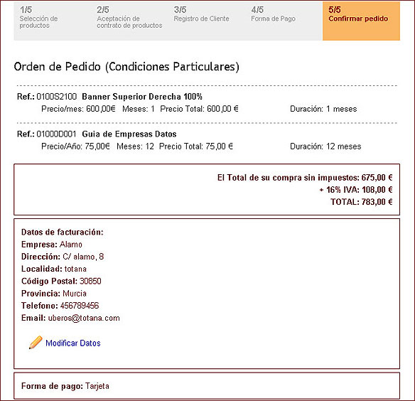 Paso 5 (Confirmar Pedido)