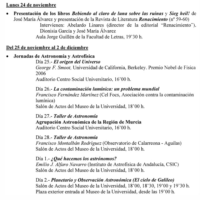 Actividades culturales de la Universidad de Murcia del 24 al 30 de noviembre - 1, Foto 1