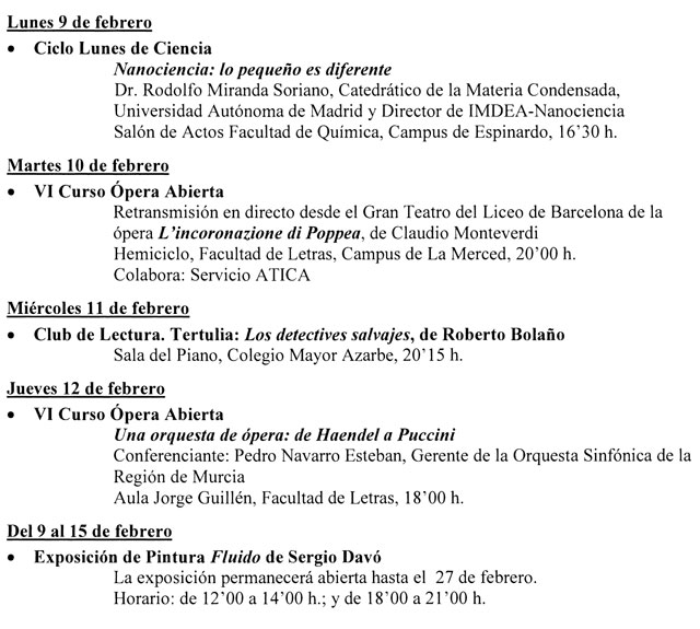 Actividades culturales de la Universidad de Murcia del 9 al 12 de febrero - 1, Foto 1