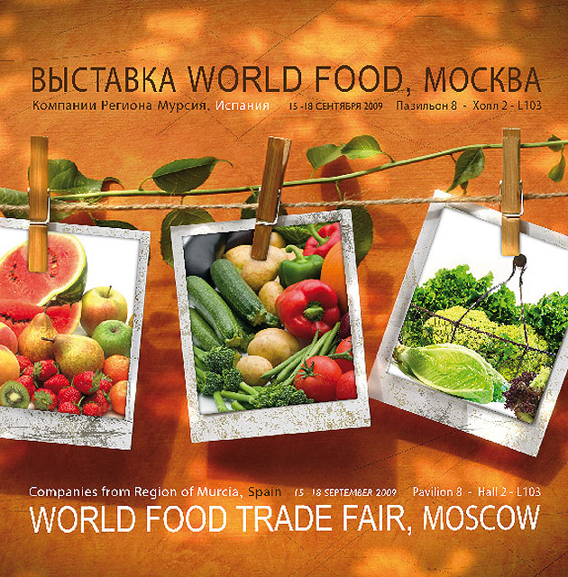 Imagen del folleto editado por la Comunidad Autónoma en inglés y en ruso donde se ofrece una visión del sector agroalimentario de la Región así como una descripción de las empresas participantes en World Food Moscow, Foto 1