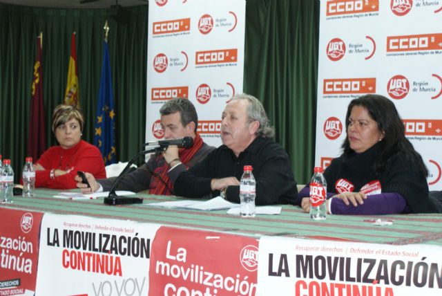 Los Secretarios generales de UGT y CCOO Región de Murcia participan en una asamblea dirigida a delegados/as y trabajadores/as de ambos sindicatos - 3, Foto 3