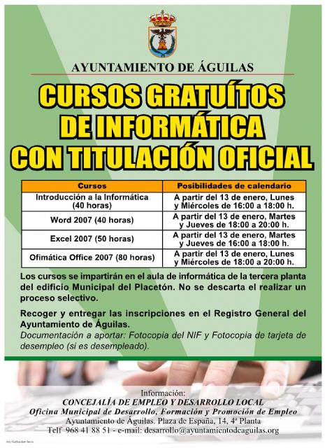 El Ayuntamiento de Águilas prepara cuatro cursos de informática con titulación oficial - 2, Foto 2