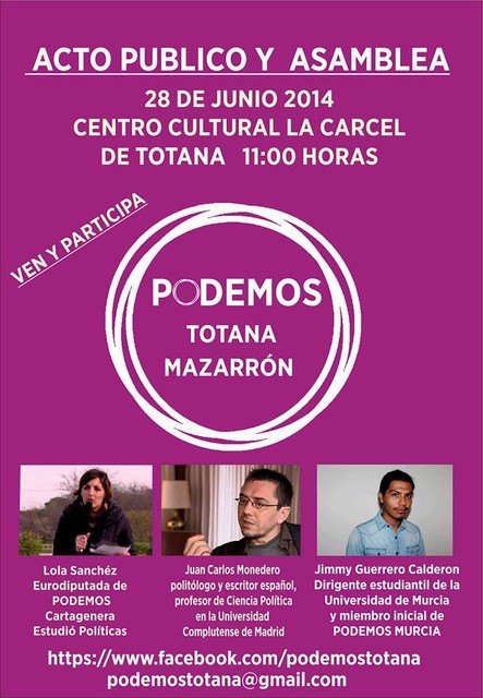 PODEMOS organiza un acto público y asamblea en Totana, Foto 1