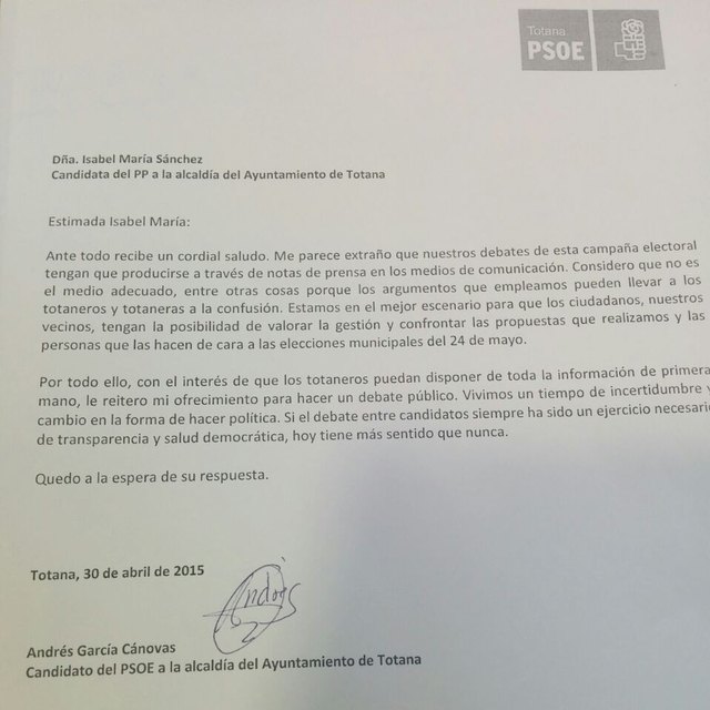 Andrés García reitera por segunda vez a la candidata del PP la celebración de un debate público - 1, Foto 1