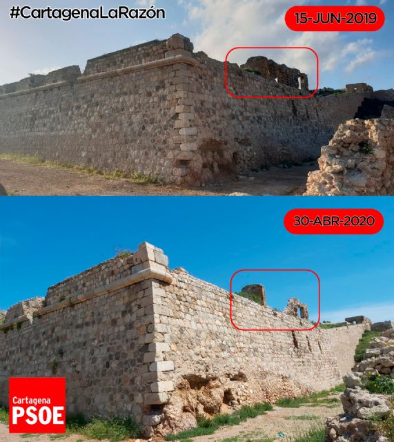 El PSOE exige que se actúe con carácter de urgencia en el Castillo de los Moros tras el derrumbe de una parte de uno de los tres baluartes - 1, Foto 1