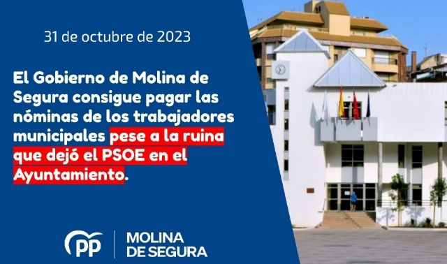 El Gobierno de Molina de Segura consigue pagar las nóminas de los trabajadores municipales pese a la ruina que dejó el PSOE en el Ayuntamiento - 1, Foto 1