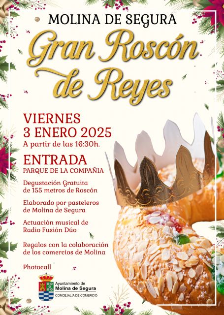 El Ayuntamiento de Molina de Segura invita a degustar este viernes 3 de enero un gran Roscón de Reyes de 155 metros - 1, Foto 1