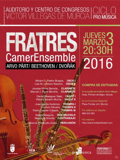 El Auditorio Víctor Villegas acoge el jueves la presentación de 'Fratres CamerEnsemble' en un concierto organizado por Cultura y Pro Música - 1, Foto 1