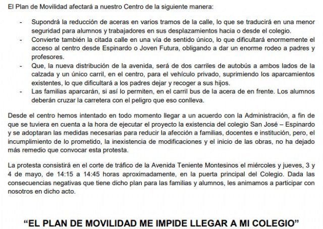 El colegio San José convoca una protesta contra el Plan de Movilidad - 2, Foto 2