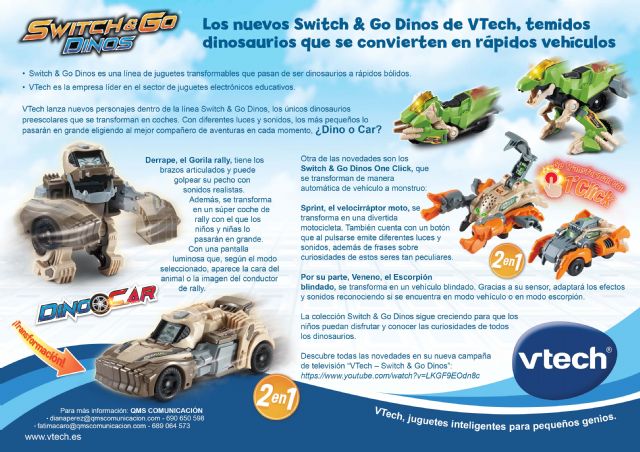 Los nuevos Switch & Go Dinos de VTech, temidos dinosaurios que se convierten en rápidos vehículos - 1, Foto 1