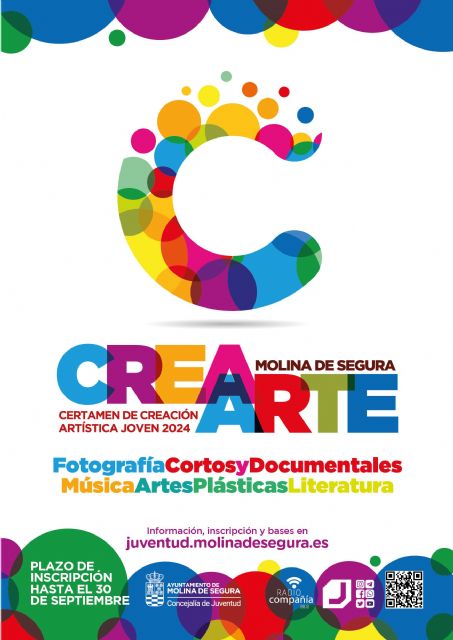 La Concejalía de Juventud de Molina de Segura convoca la octava edición del Certamen de Creación Artística Joven CREARTE 2024 - 1, Foto 1