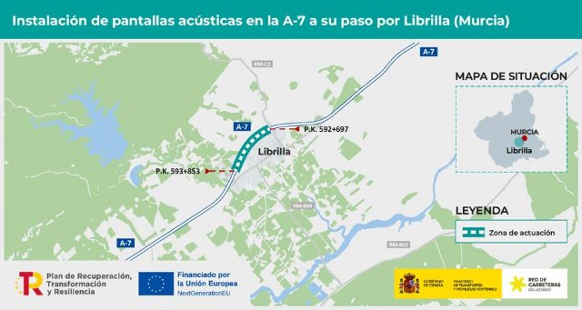 Transportes licita por 2,58 millones de euros las obras para reducir el ruido de la A-7 a su paso por Librilla, en Murcia - 1, Foto 1