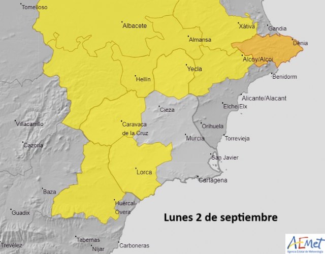 La AEMET activa el aviso amarillo por lluvias y tormentas en el Valle del Guadalentín