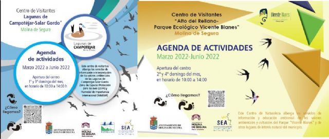 Los centros de visitantes Alto del Rellano-Parque Ecológico Vicente Blanes y Las Lagunas de Campotéjar-Salar Gordo de Molina de Segura abren sus puertas al público y presentan su nueva programación de actividades de marzo a junio - 1, Foto 1