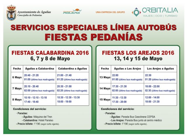 ÁGUILAS / Águilas contará con un servicio especial de autobuses durante las  fiestas de Calabardina y Los Arejos 