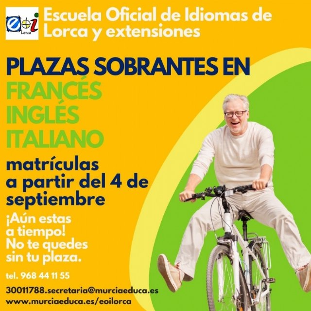 Desde hoy y hasta el 16 de octubre está abierto el plazo de matriculación de plazas sobrantes en la extensión de la Escuela Oficial de Idiomas de Totana Desde hoy y hasta el 16 de octubre está abierto el plazo de matriculación de plazas sobrantes en la extensión de la Escuela Oficial de Idiomas de Totana