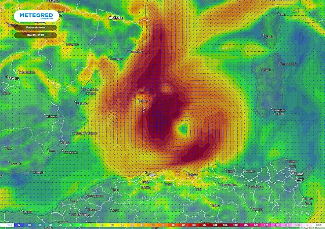 De confirmarse el ciclón, habría rachas de viento fuertes, lluvias copiosas y olas de hasta 6 o 7 metros  Rachas de viento fuertes, de algo más de 100 kilómetros por hora, asociadas al posible medicane., Foto 1