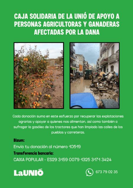 Unión de Uniones lanza una campaña de donaciones para ayudar a los agricultores y ganaderos afectados por la DANA - 1, Foto 1