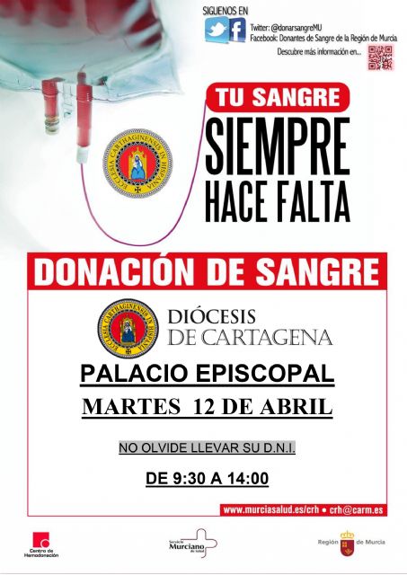 El obispo de Cartagena anima a todos a donar sangre el Martes Santo en el Palacio Episcopal - 1, Foto 1