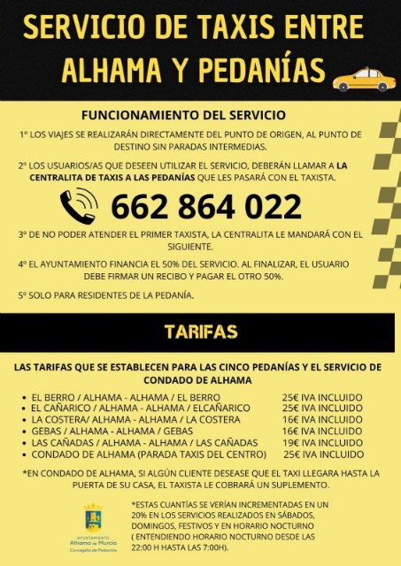 Servicio de taxis entre Alhama de Murcia y las pedanas, Foto 1