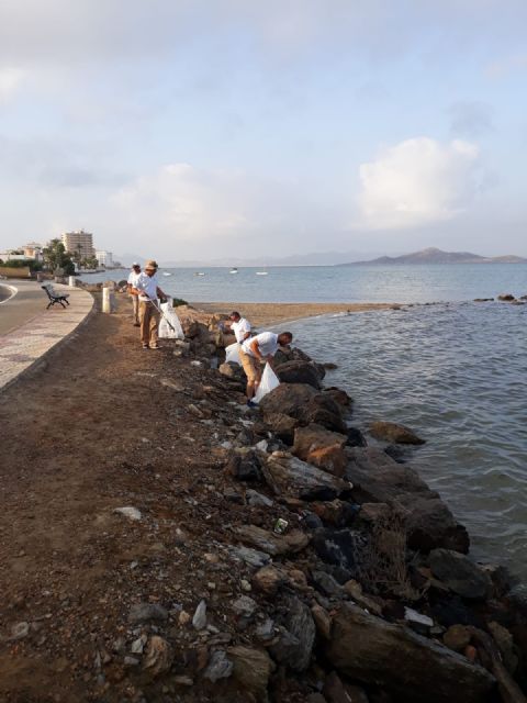 Medio Ambiente limpia nueve metros cúbicos de plásticos y colillas de los espigones junto al puerto de Tomás Maestre en La Manga - 1, Foto 1