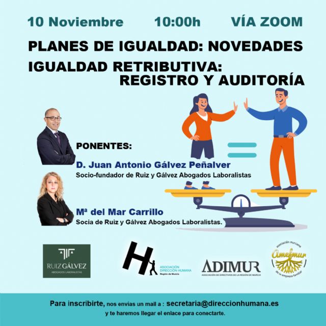 Dirección Humana y Ruíz & Gálvez, en colaboración con ADIMUR y AMEFMUR, analizarán las novedades en planes de igualdad e igualdad retributiva - 1, Foto 1