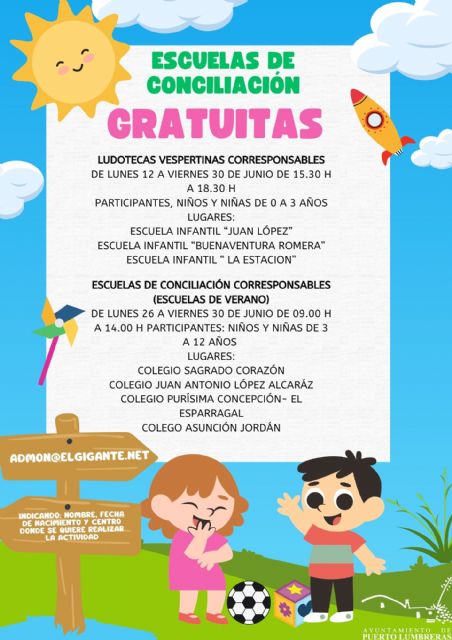 Puerto Lumbreras ofrece escuelas de conciliación y ludotecas gratuitas para menores de 0 a 12 años durante el mes de junio - 1, Foto 1