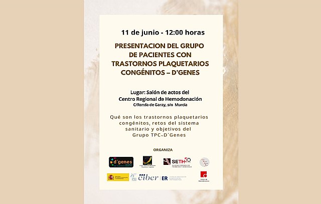 El próximo 11 de junio se presentará en Murcia el Grupo D´Genes de pacientes con trastornos plaquetarios congénitos - 1, Foto 1