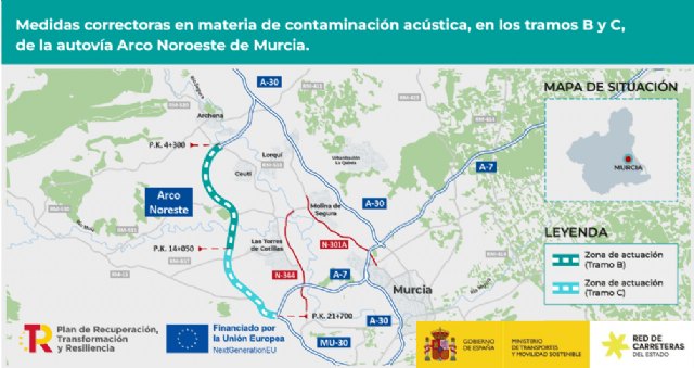 Transportes formaliza por 3,4 millones de euros las obras para mitigar el ruido en la Autovía Arco Noroeste de Murcia - 1, Foto 1