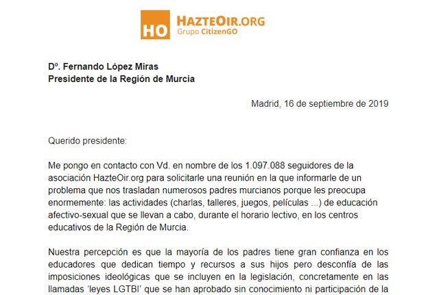 HazteOir.org: “Los presidentes de Andalucía, Murcia, Castilla y León y Madrid deben aclarar si están a favor del derecho de los padres a educar - 1, Foto 1