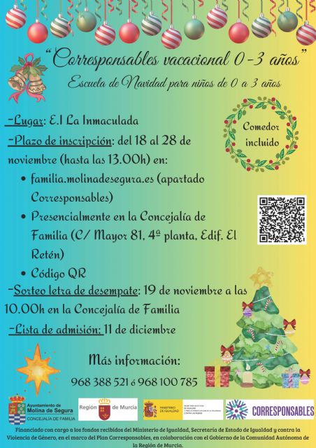 La Concejalía de Familia de Molina de Segura prestará los servicios de conciliación Corresponsables Vacacional de 0 a 3 años y Concilia Educa durante la próxima Navidad - 3, Foto 3