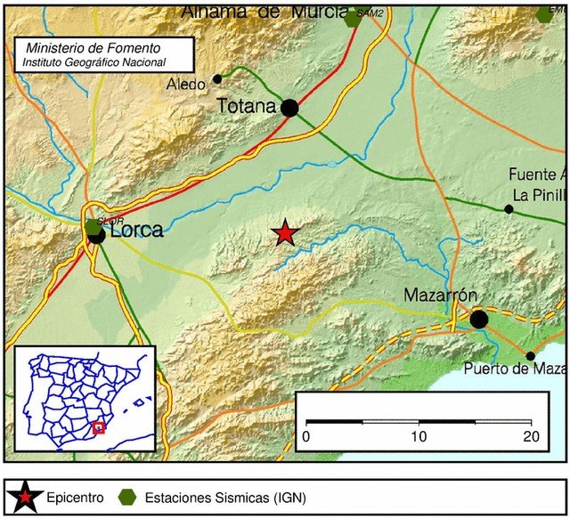 The 1-1-2 received 3 calls reporting an earthquake between Totana, Lorca and Mazarrn