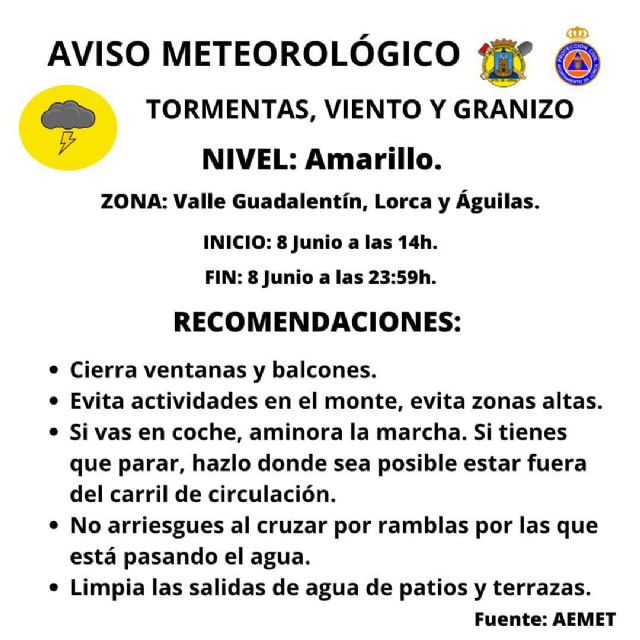 La Agencia Estatal de Meteorología activa el aviso amarillo por riesgo de tormentas en Lorca - 1, Foto 1