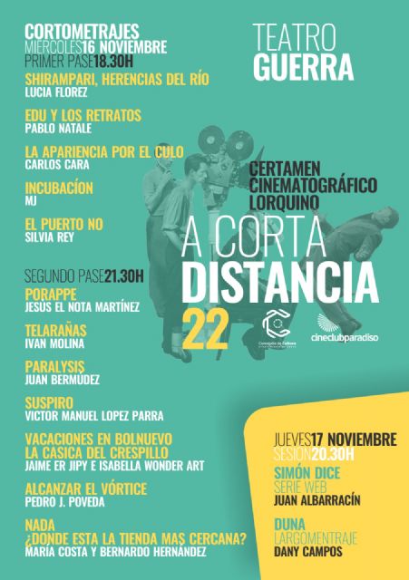 El certamen cinematográfico 'A Corta Distancia' proyectará 14 cortos de 12 artistas lorquinos y se celebrará los días 17 y 18 de noviembre en el Teatro Guerra - 1, Foto 1