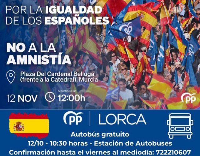 El PP de Lorca pondrá un autobús gratuito para asistir a la manifestación del domingo en Murcia contra la amnistía - 1, Foto 1