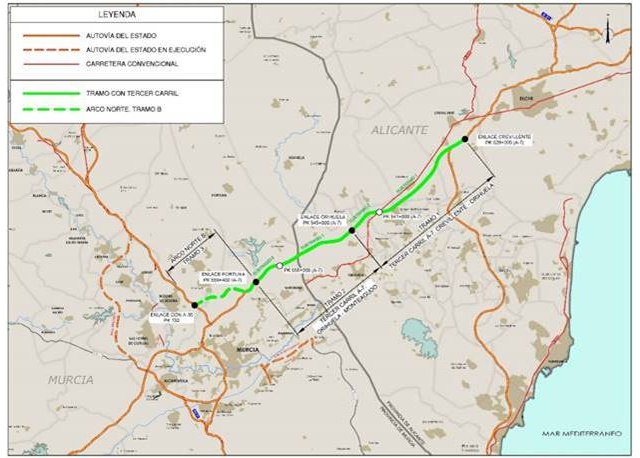 El BOE publica el sometimiento a información pública del estudio de viabilidad de la concesión de la autovía del Mediterráneo A-7 entre Crevillente y Murcia - 1, Foto 1