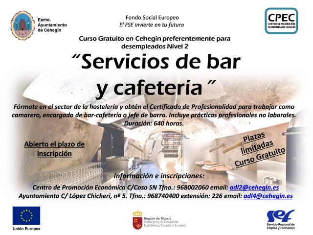 La Concejalía de Desarrollo Local organiza el curso, Servicios de bar y cafetería, Nivel 2, destinado para desempleados - 1, Foto 1