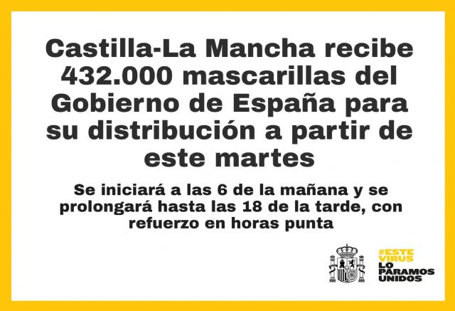 El Gobierno de España reparte 432.000 mascarillas en Castilla-La Mancha para su distribución a partir de este martes - 1, Foto 1