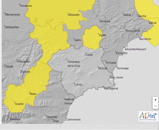 Meteorología actualiza avisos por temperaturas mínimas -4ºC en el Altiplano y por fenómenos costeros en la Región de Murcia.			 - 1, Foto 1