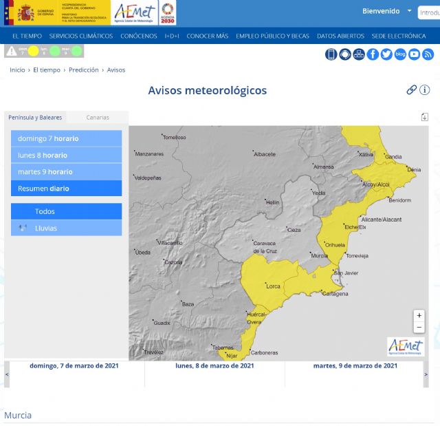 Meteorología actualiza y amplía aviso de fenómenos adversos de nivel amarillo por lluvias en la Región de Murcia - 1, Foto 1